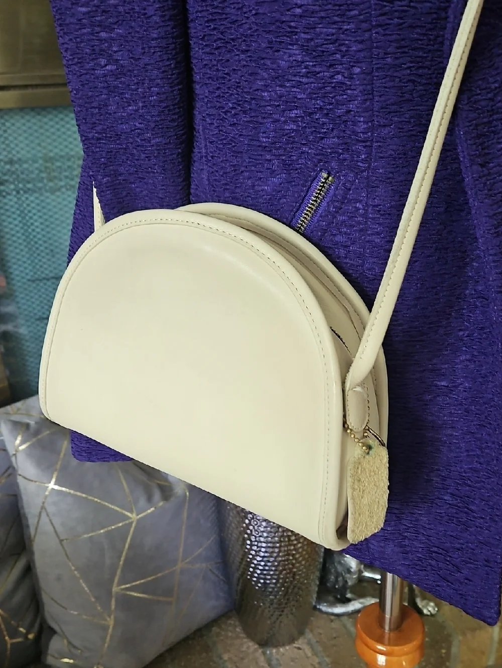 COACH Kimball Vintage Bone Leather Crossbody Bag - Minimal Half-Moon Design